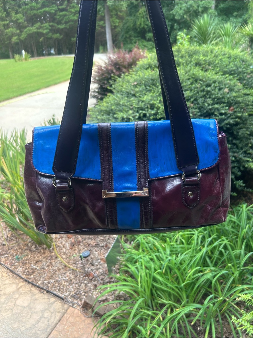 Apt. 9 Burgundy & Cobalt Blue Shoulder Bag / Handbag – Custom Painted